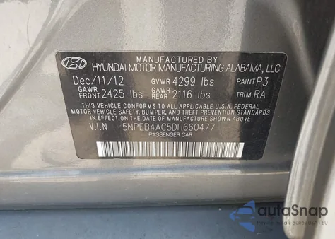 2013 Hyundai Sonata Gls from USA, damaged, VIN 5NPEB4AC5DH660477